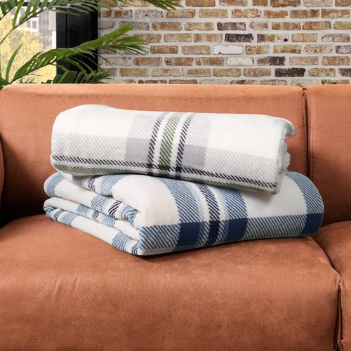 Lucky Brand Sherpa Plaid Grey/Olive 50"X70" Cozy Plush Blanket - Premium Microfiber Throw for Luxurious Comfort and Style
