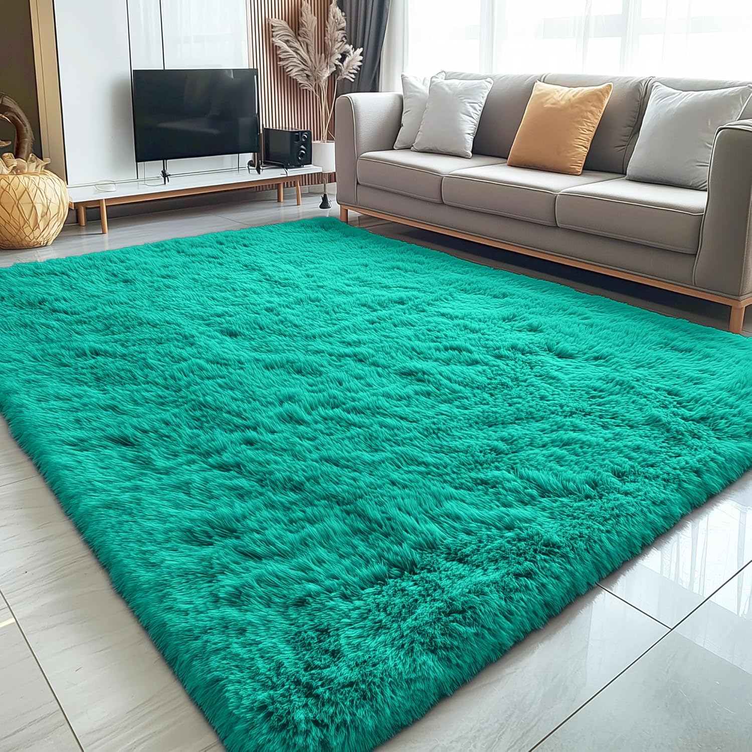 OLANLY Large Area Rug - Soft Fluffy Shaggy Carpet for Living Room & Bedroom | 5x8 Teal Green