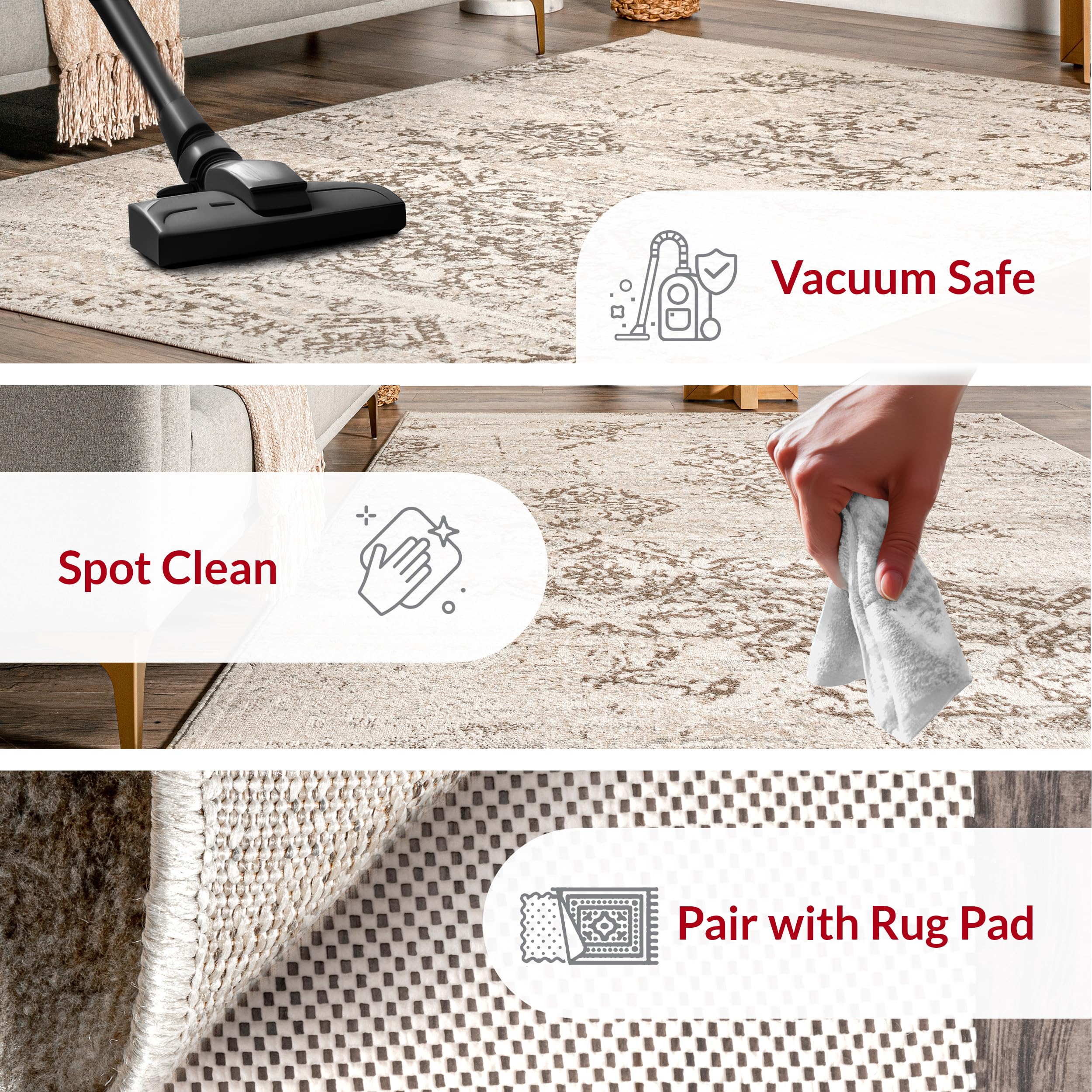 Nuloom Freja Beige/Ivory, 6'7" x 9' Oval, Distressed Floral, Soft and Cozy, High Traffic, Stain Resistant, Easy Clean, Durable Area Rug for Bedroom, Living Room, Dining Space, Den, Foyer, Entryway