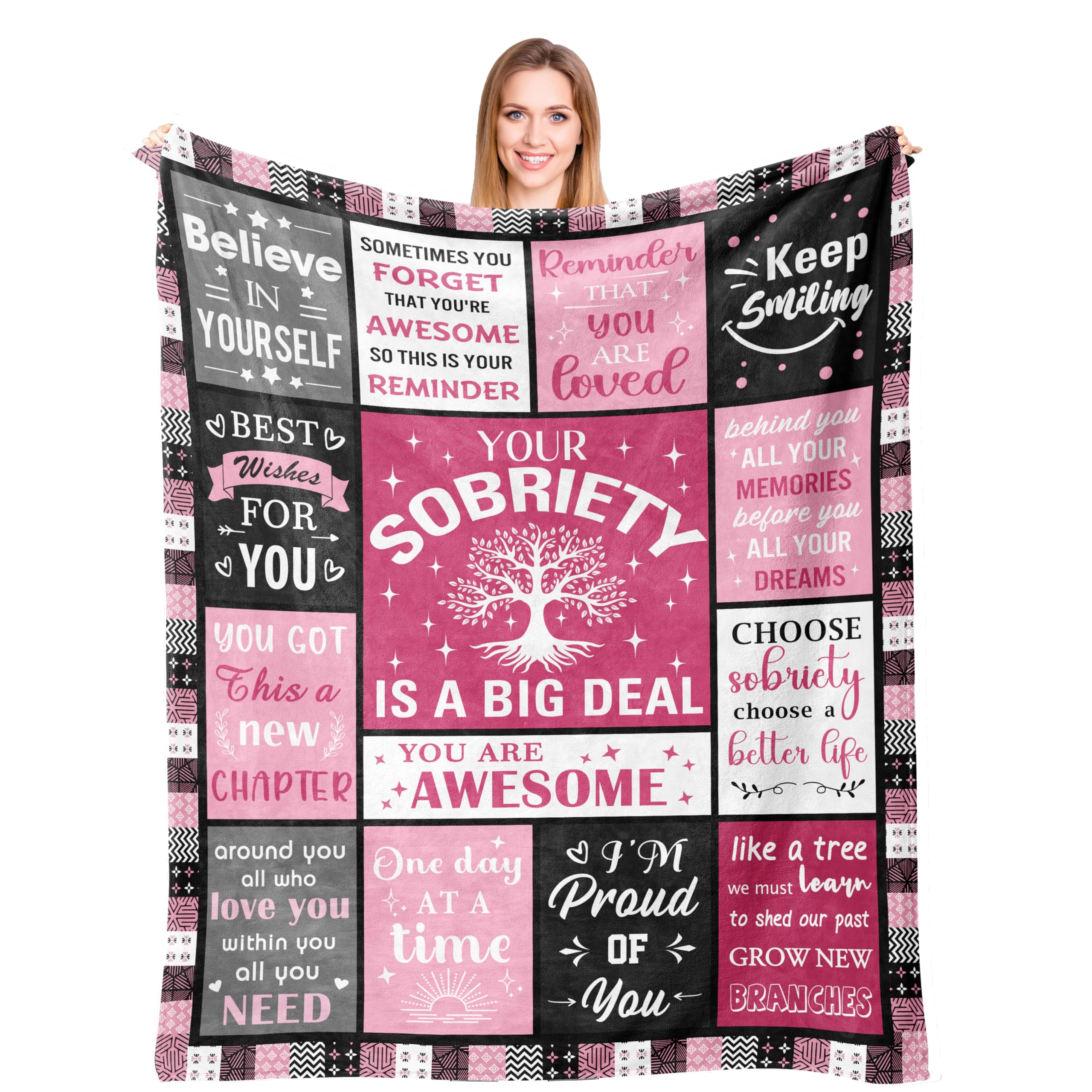 kituzol Sobriety Gifts for Women, Sober Blanket, Addiction Recovery Gift, 1 Year Sober Gift Ideas, AA Gifts Sobriety for Women 60"X50"
