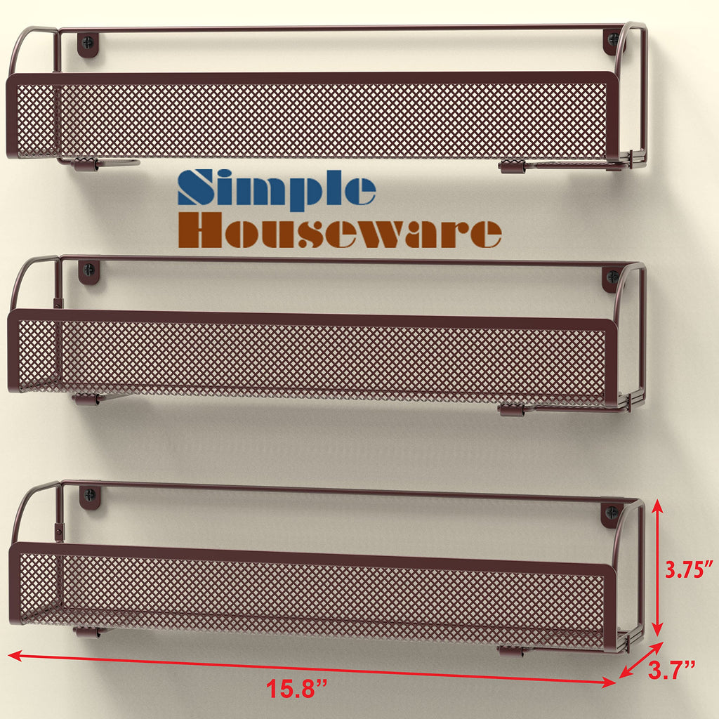 Simple Houseware Wall Mounted Spice Rack Shelves Organizer, Bronze, 3-Pack