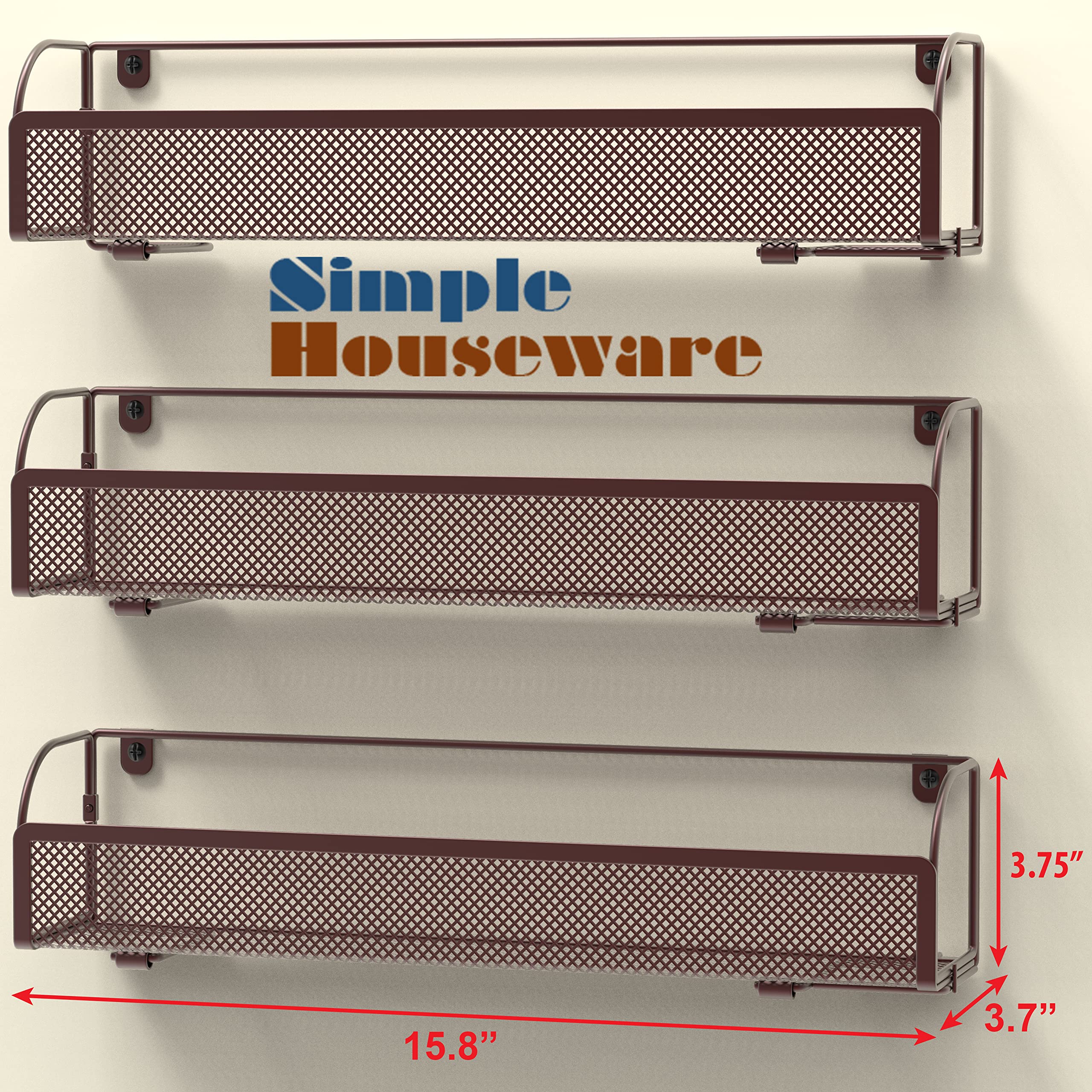 Simple Houseware Wall Mounted Spice Rack Shelves Organizer, Bronze, 3-Pack