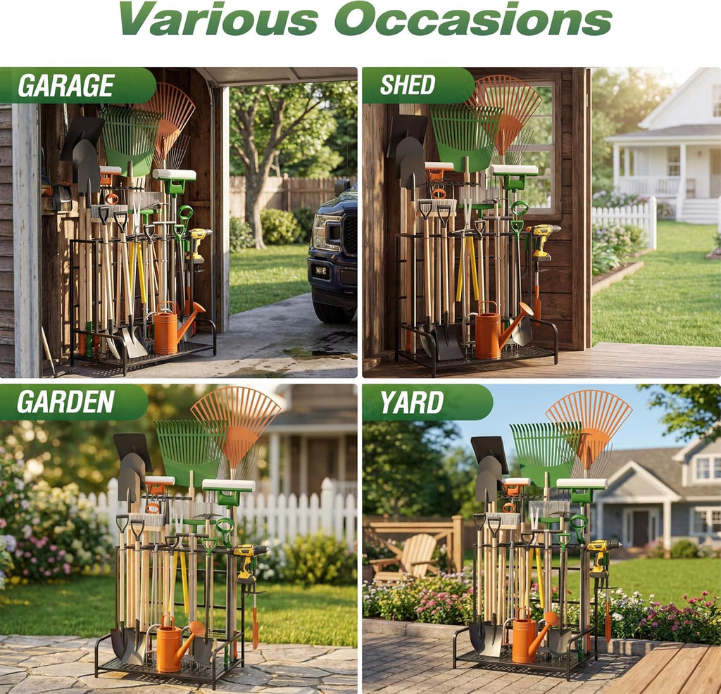 Sttoraboks Garden Tool Organizer Rack - Heavy-Duty Steel Storage for Up to 39 Tools | 12 Hooks, Black