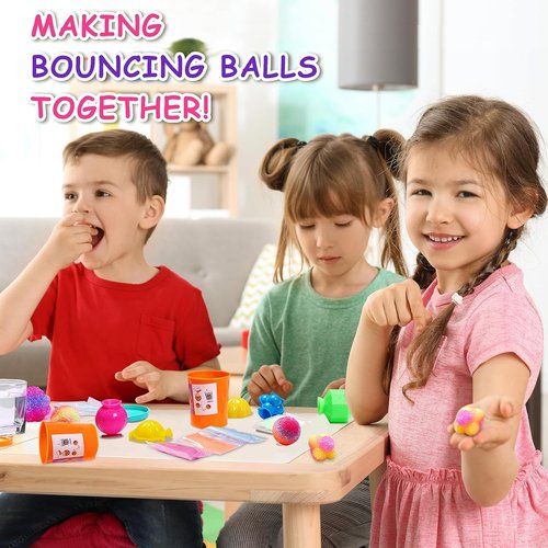 FunKidz Bouncy Ball Kit - Colorful Magic Bouncing Ball Making Set | 12 Individual Bottles for Kids Ages 6+