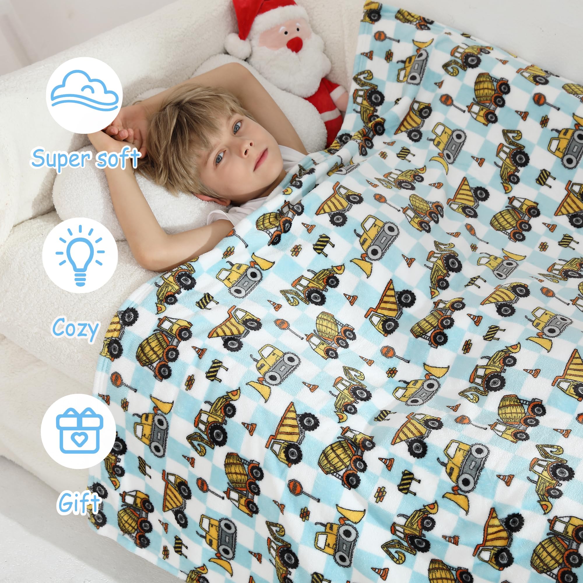 Softan Kids Throw Blanket for Girls & Boys, Warm Soft Toddler Flannel Blankets for Sofa Couch Bed， Cozy Fuzzy Plush Flannel Kids Throw Blanket for Daycare & School - Excavator 50x60 inches