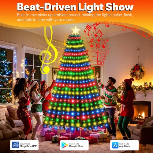 CheaperPremium 30 Modes Ring Christmas Tree Lights - 7.5Ft x 12 Lines 336 LED Easy App Control Color Changing Timer Remote (Warm White to Multicolor)