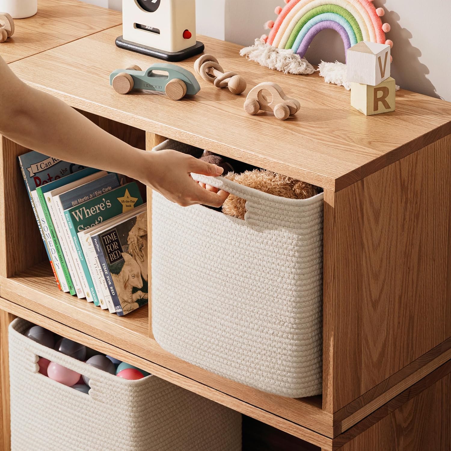 UBBCARE Storage Cubes Set of 4 - 13" Cotton Rope Baskets for Organizing Toys & Books | Beige