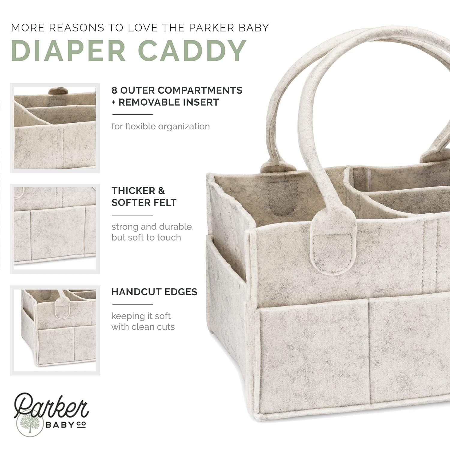 Parker Baby Diaper Caddy - Large Nursery Storage Bin & Car Organizer for Diapers | White