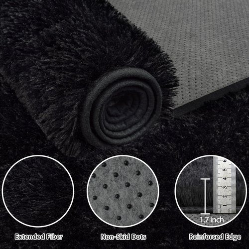 8x10 Area Rug for Living Room:Ultra Soft Fluffy Shag Black Rugs,Large Fuzzy Plush Indoor Non Slip Carpet Washable Rug for Bedroom Kids Nursery Office Dorm Modern Decor(Black)