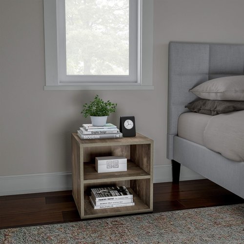 Stackable Cube End Table - Contemporary Minimalist Modular Accent Piece with 2 Shelves for Bedroom, Living Room, or Office by Lavish Home (Gray)