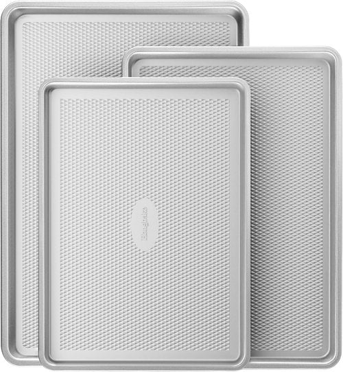 HONGBAKE Baking Sheet Pan Set - Naturally Non-Toxic Heavy Duty Aluminized Steel | 3-Piece Nonstick Cookie Sheets