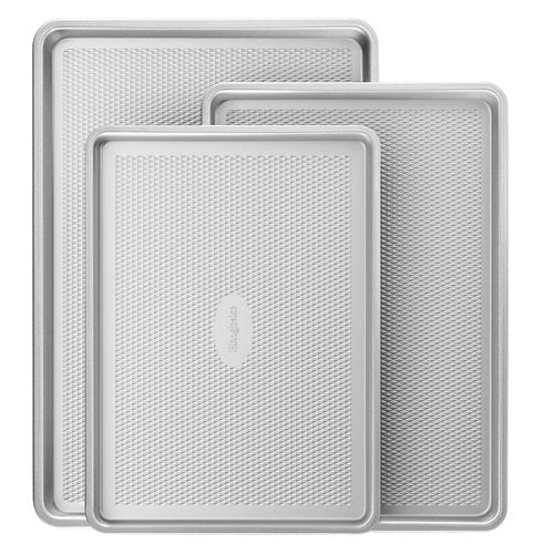 HONGBAKE Naturally Non Toxic Baking Sheet Pan Set of 3, Heavy Duty Aluminized Steel Cookie Sheets, Half/Quarter/Jelly Roll Pans with Textured Nonstick Surface, Free of PTFE & PFOA