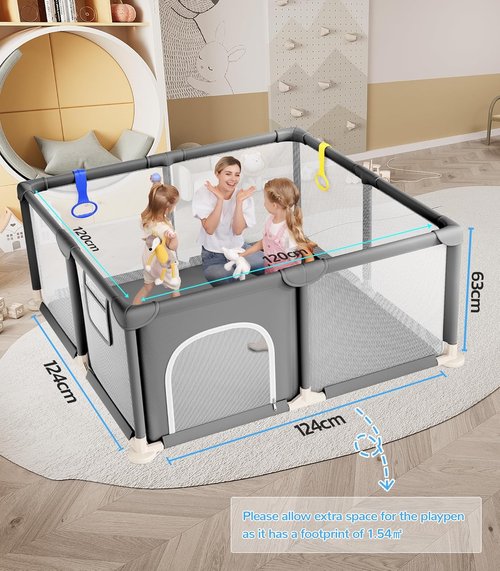 Dripex Baby Playpen - 47"x47" Safe Indoor & Outdoor Play Yard with Soft Mesh & Easy Setup - Grey