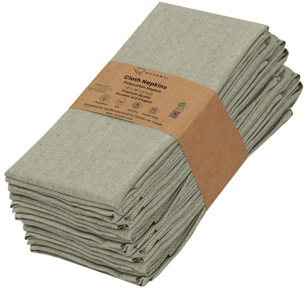 Ruvanti Cloth Napkins Set of 12, 18x18 Reusable Napkins Cloth Washable, Soft & Durable Table Napkin, Poly Cotton Fabric Dinner Napkins for Parties, Christmas, Thanksgiving, Weddings - Olive Branch