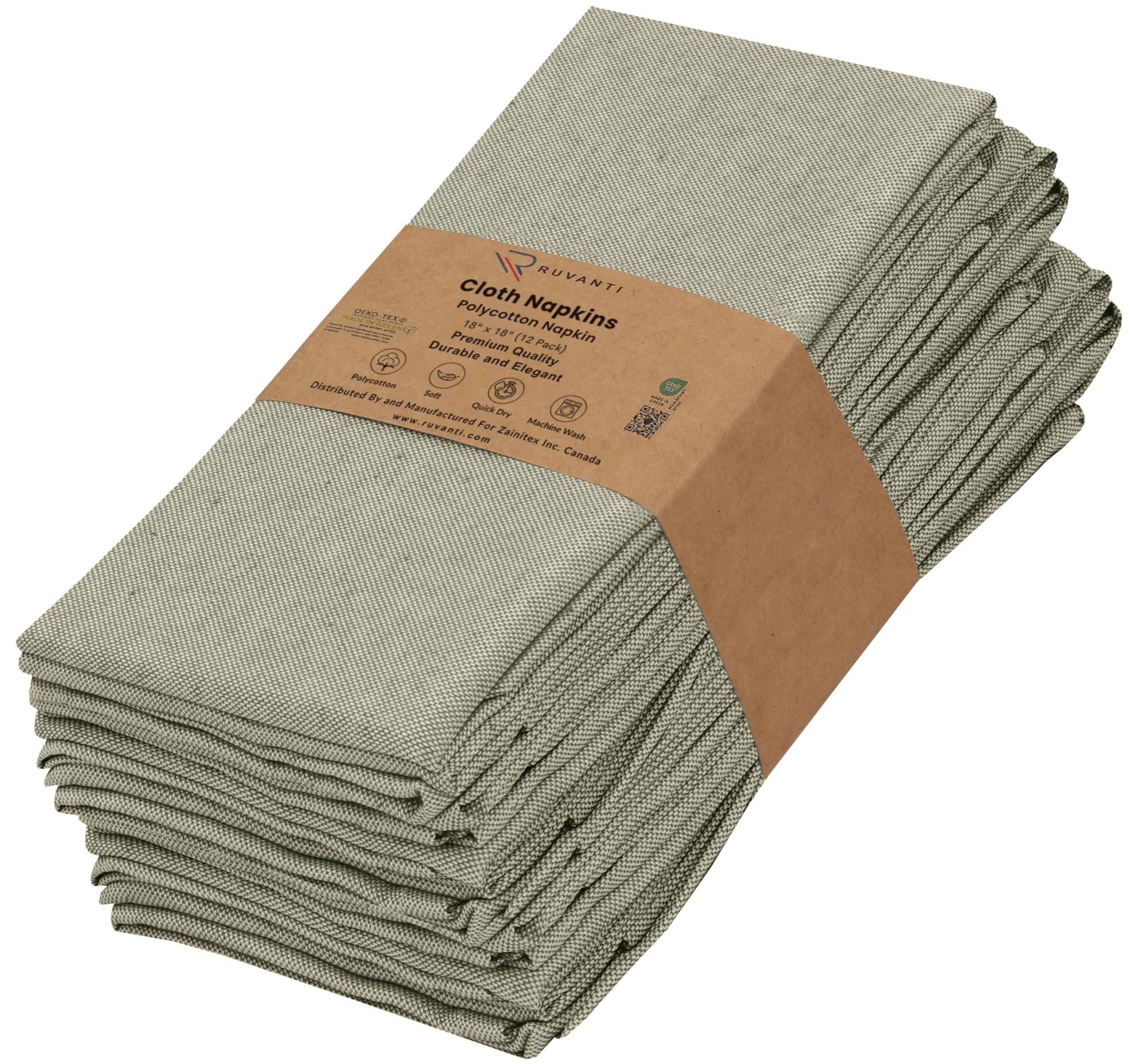 Ruvanti Cloth Napkins Set of 12, 18x18 Reusable Napkins Cloth Washable, Soft & Durable Table Napkin, Poly Cotton Fabric Dinner Napkins for Parties, Christmas, Thanksgiving, Weddings - Olive Branch