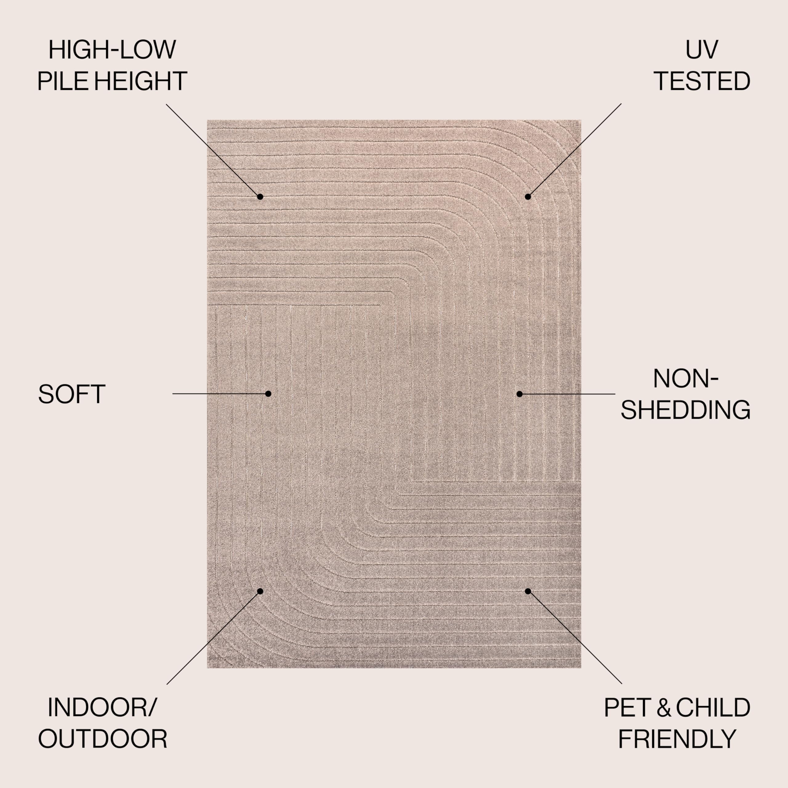 JONATHAN Y Odense High-Low Angle Light Taupe 8x10 Indoor/Outdoor Area Rug for Patio, Backyard, Living Room, Bedroom, Office, Hose-Washable (SCN101C-8)