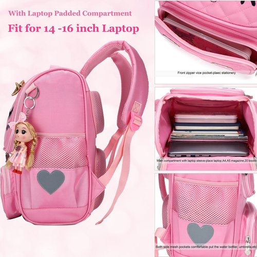 AO ALI VICTORY Girls Backpacks, Waterproof Cute Backpack for Kids Toddler Girl Preschool Bookbags Elementary School Bags (Small, A-Pink)