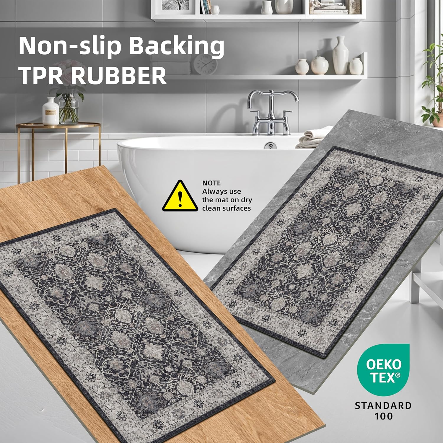 Skiennix Kitchen Sink Rugs Set - Washable Non-Slip Mats for High Traffic Areas | Soft Stain Resistant (2x3 + 2x4, Black)