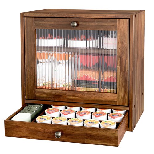 Alpeir Wooden Bread Box for Kitchen Countertop, Large Capacity with Ventilation Holes Adjustable Tiered-Shelf, Vintage Farmhouse Breadbox with Drawer & Window, Longer Freshness, Retro Brown