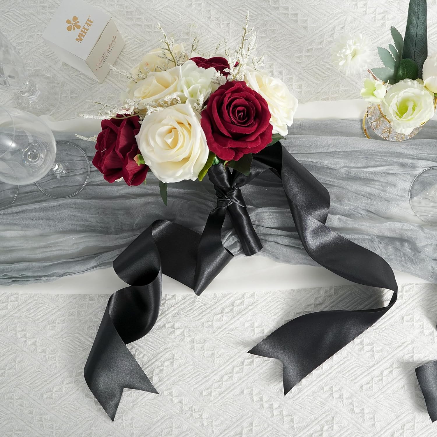 MEEDEE Black Satin Ribbon - Luxurious Double-Faced 3 Inch Wide | 10 Yards for Christmas & Halloween Decor