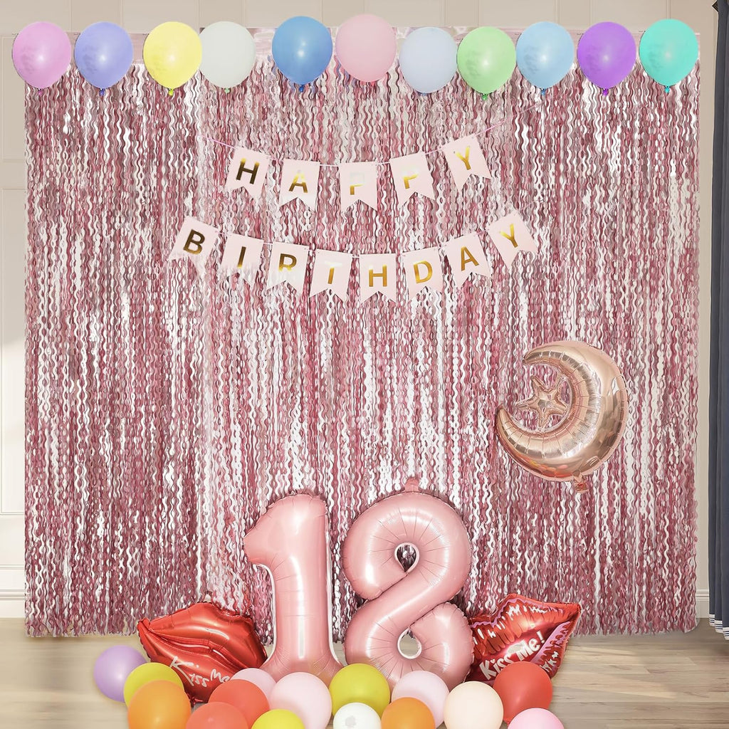 Pink Tinsel Curtain Backdrop by [Brand Name] - 4 Pack Wavy Foil Fringe for Princess Bachelorette Parties