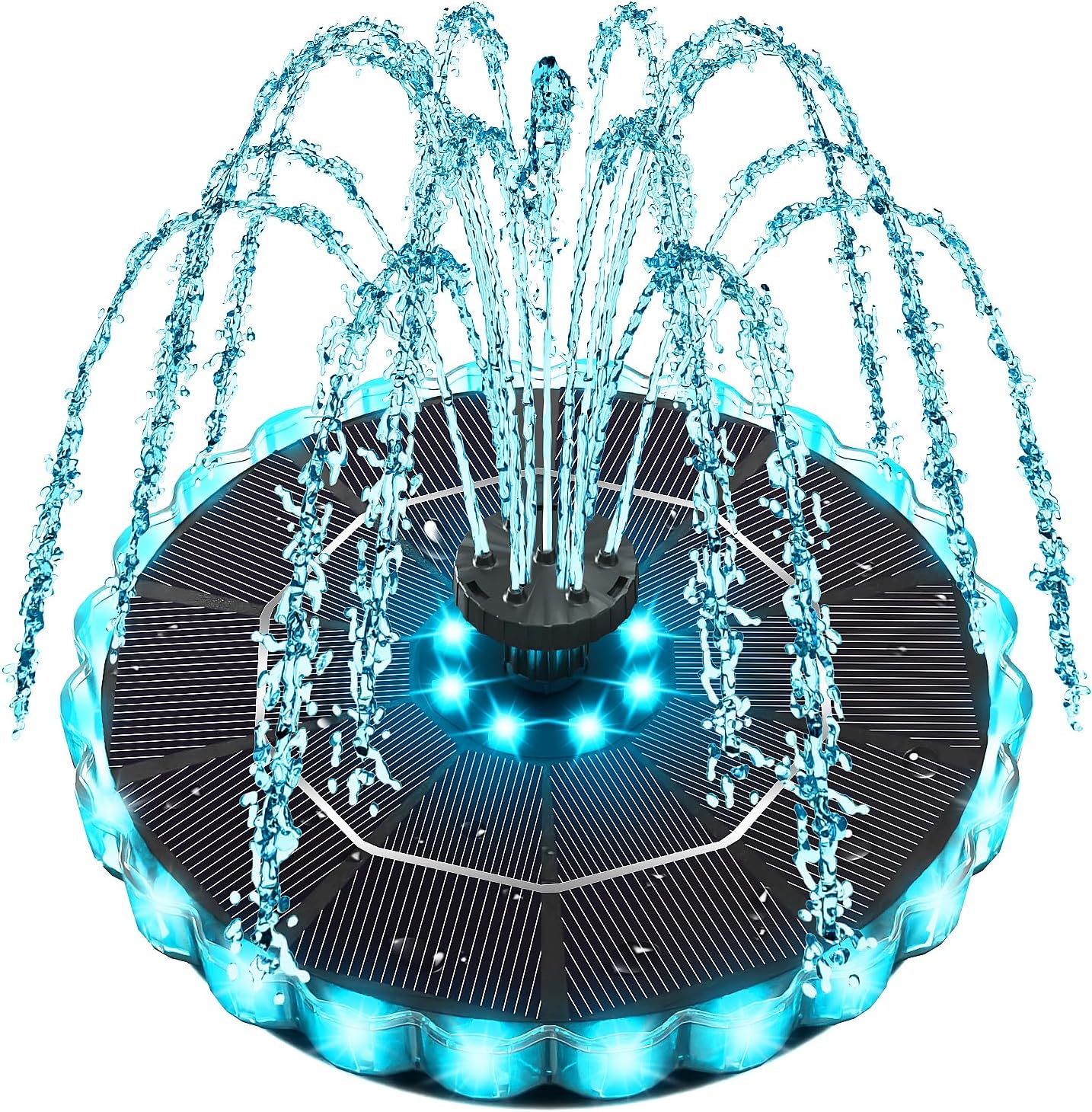 Yzert Solar Fountain - Colorful Ring Lights & 3.5W Pump with 2000mAh Battery for Outdoor Use