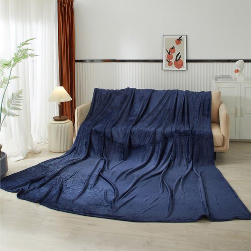 Dearfoams Oversized Super Soft Royal Plush Velvet Family Blanket for All Seasons- 10' x 10' (120"x120") - XL Blanket - Navy