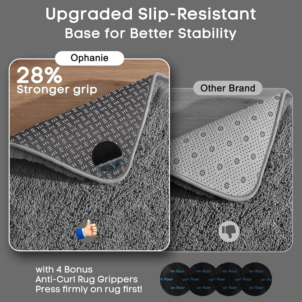 Ophanie Runner Rug - 2x10 Non-Slip Soft Grey Shag Carpet for Hallway, Bedroom & Nursery Decor