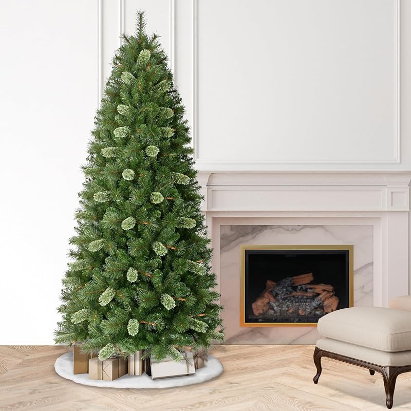 7.5 ft Slim Pine Artificial Christmas Tree - Unlit, Hinged Branches