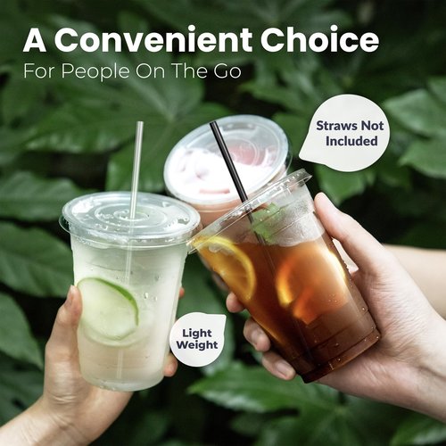 Fit Meal Prep 100 Pack 32 oz Clear Plastic Cups with Flat Lids, Disposable Iced Coffee Cups, BPA Free Premium Crystal Smoothie Cup for Party, Lemonade Stand, Cold Drinks, Juice, Milkshake