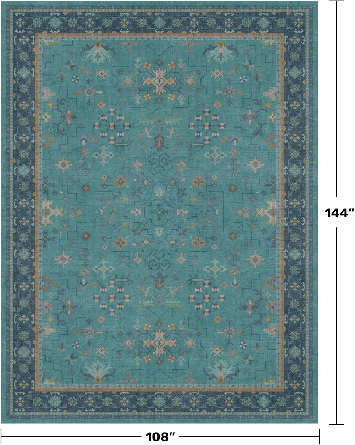 Boho 9x12 Large Teal Green Washable Rug - Vibrant Turquoise Carpet for Living Room, Bedroom & Dining Room