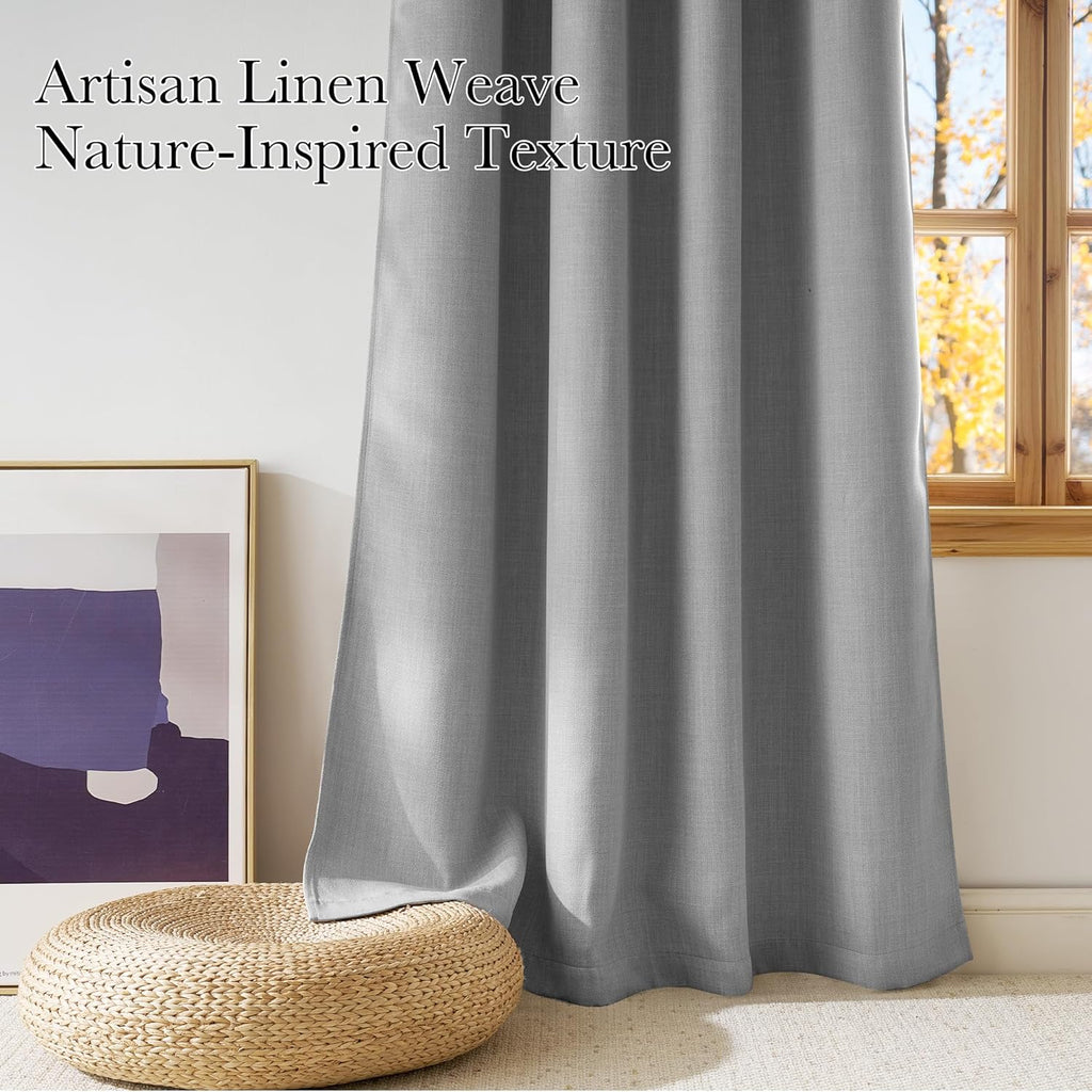 NICETOWN Light Grey Blackout Curtains - 63-Inch Faux Linen Privacy Panels for Living Room & Bedroom | 2 Panels, Grommet Top