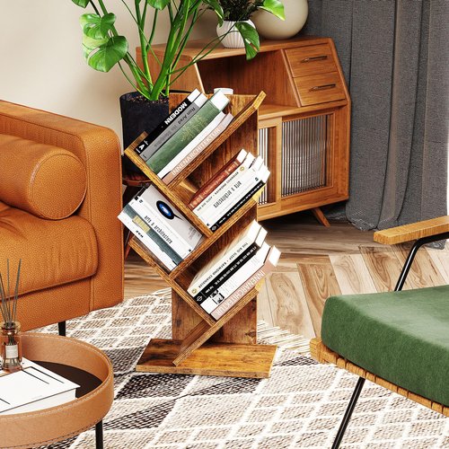 YMYNY Tree Bookshelf, 4-Tier Book Storage Organizer Shelves,Rustic Brown, HBC014H