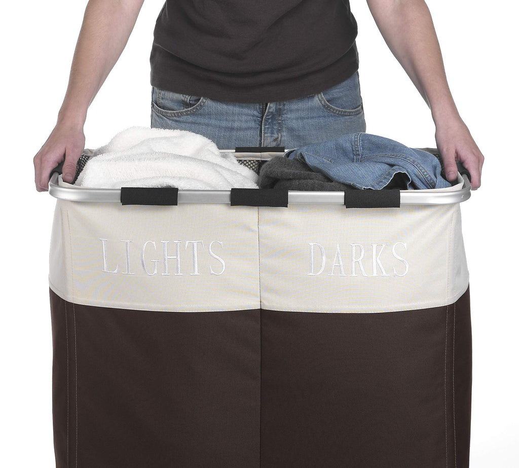 Whitmor Easycare Double Laundry Hamper - Lights and Darks Separator - Espresso, 2 Section