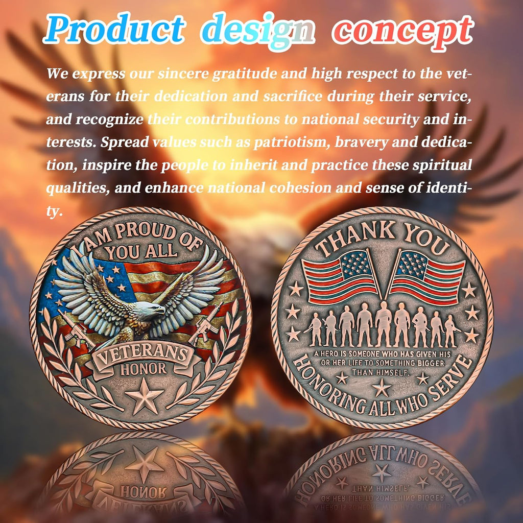 Military Challenge Coins - Thank You for Your Service Veteran Medallions | Patriotic Gifts for Army Soldiers