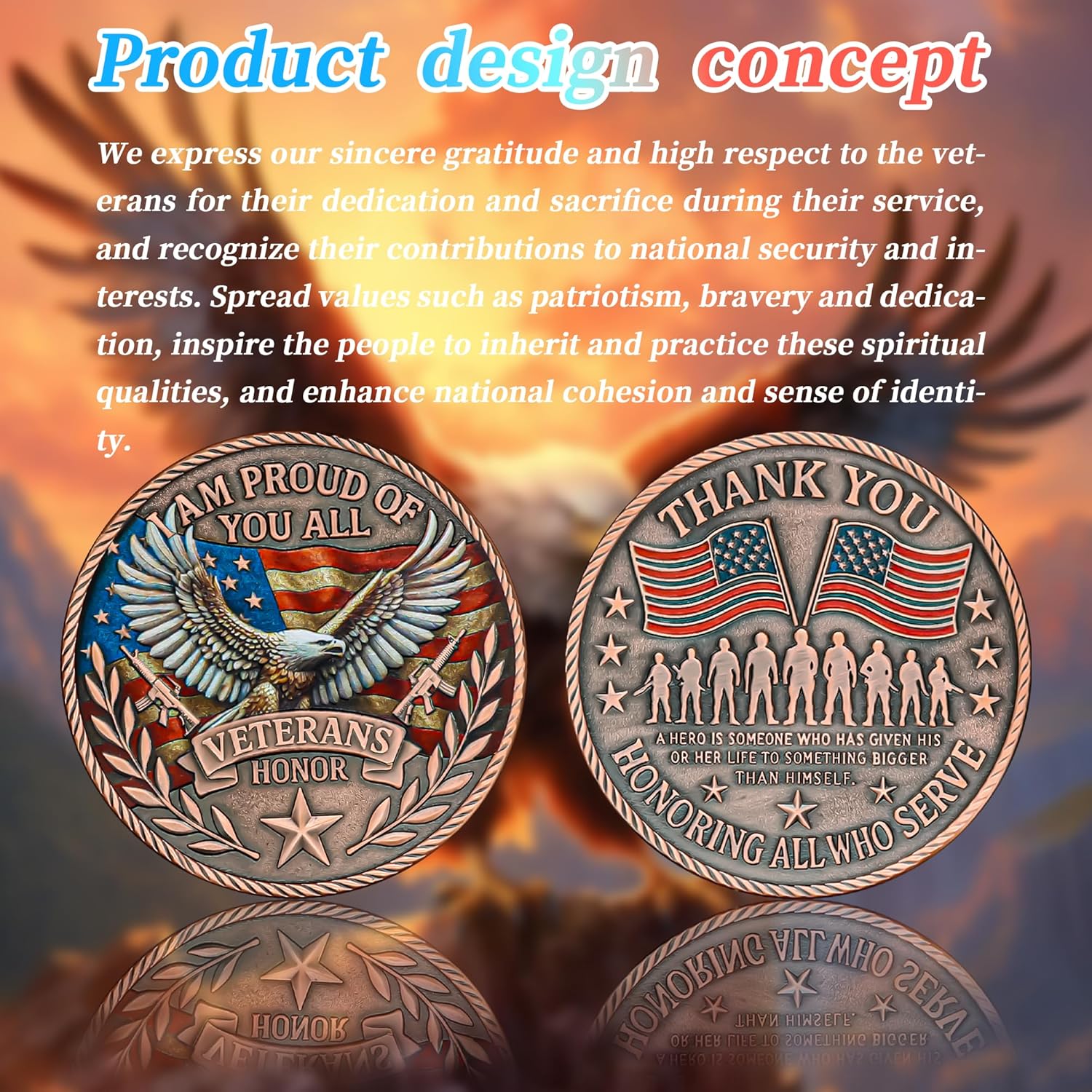 Military Challenge Coins - Thank You for Your Service Veteran Medallions | Patriotic Gifts for Army Soldiers