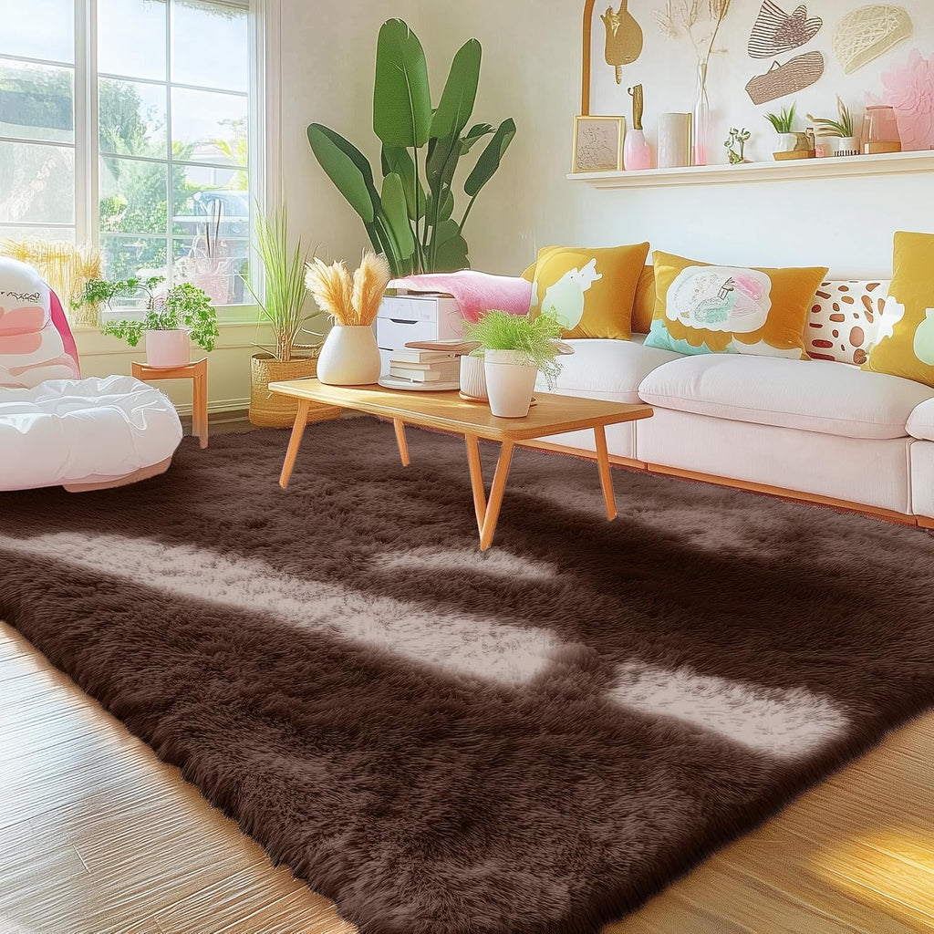 OLANLY Area Rugs - Soft Fluffy Shaggy Indoor Carpet for Living Room & Bedroom | Machine Washable 4x5.9 ft