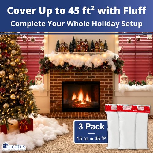 Eucatus Fake Snow Fluff Sheet - 45 Sqft Fluffy Cotton-Like Christmas Decoration for Mantle & Tabletop
