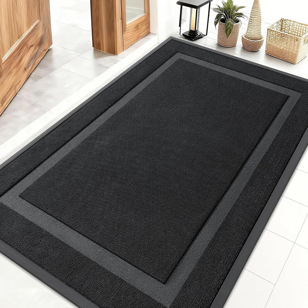 OLANLY Waterproof Front Door Mat - All-Season, Sturdy Natural Rubber, Easy Clean | 47x32, Jet Black