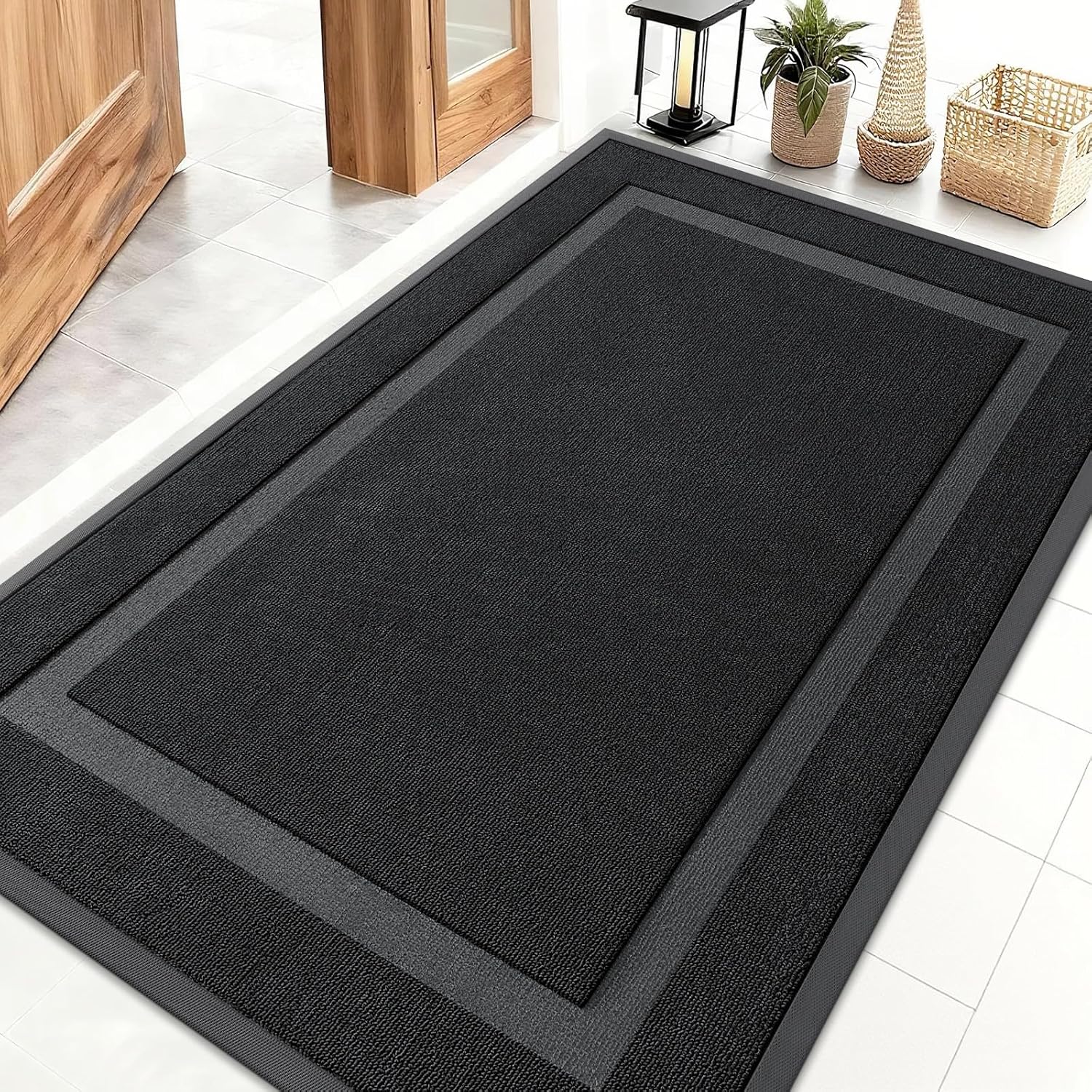 OLANLY Waterproof Front Door Mat - All-Season, Sturdy Natural Rubber, Easy Clean | 47x32, Jet Black