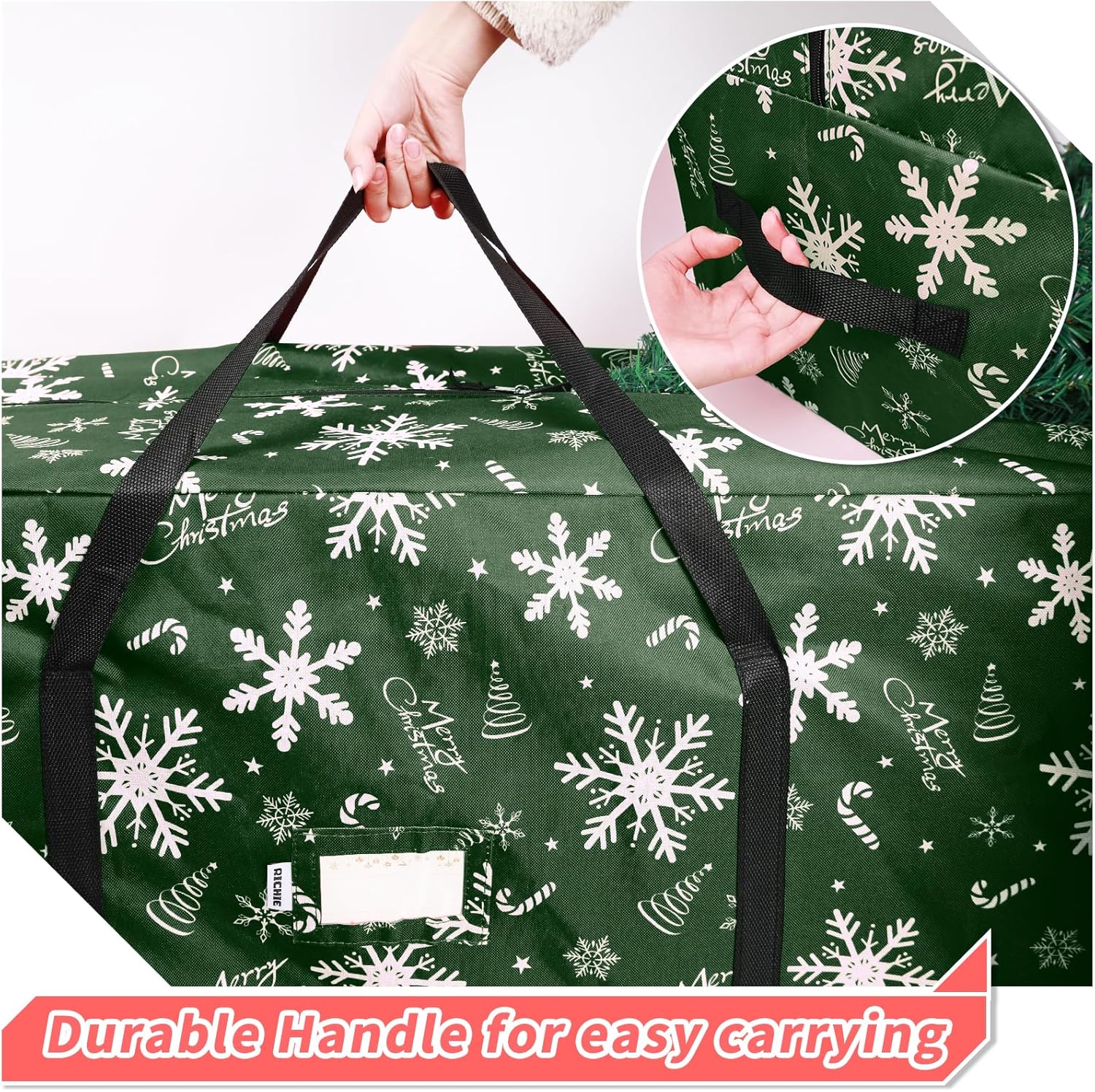 RICHIE Christmas Tree Storage Bag - 7.5 ft Durable 600D Oxford | Fits Up to 7 ft Artificial Trees, Green