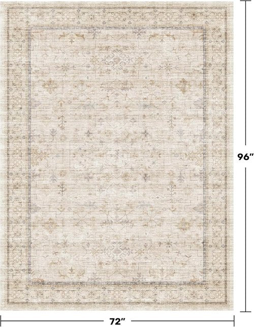 Farmhouse 6x8 Area Rug - Soft Beige Cream Carpet for Living Room, Bedroom & Home Office | Non-Slip & Washable