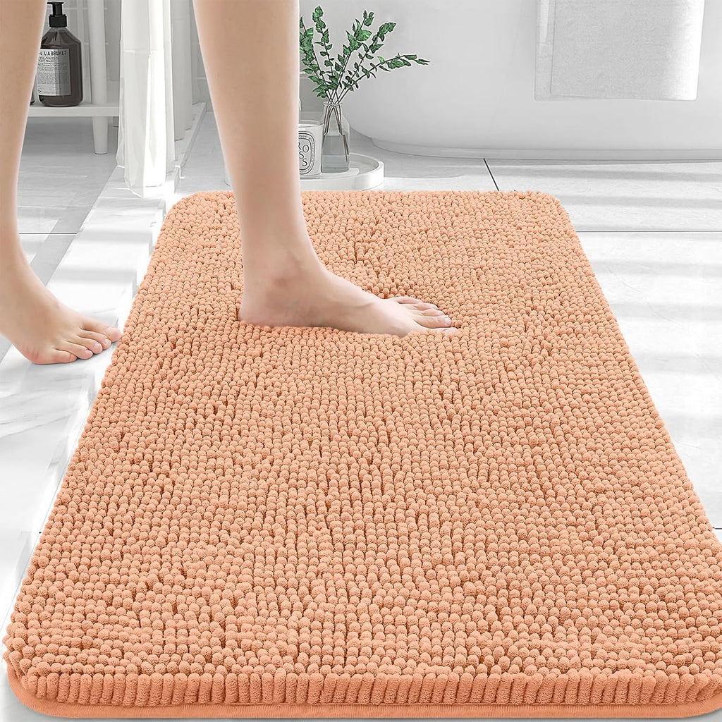 OLANLY Large Bathroom Rugs - Extra Soft Chenille Bath Mats | Quick Dry, Machine Washable, 40x24, Peach