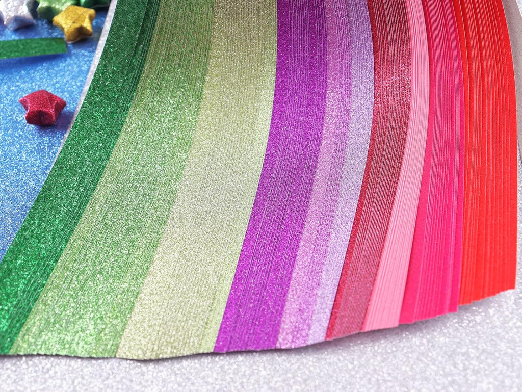 Mluchee 360 Sheets Glitter Lucky Stars Paper Strips - 18 Colorful Folding Papers for DIY Projects & Gifts