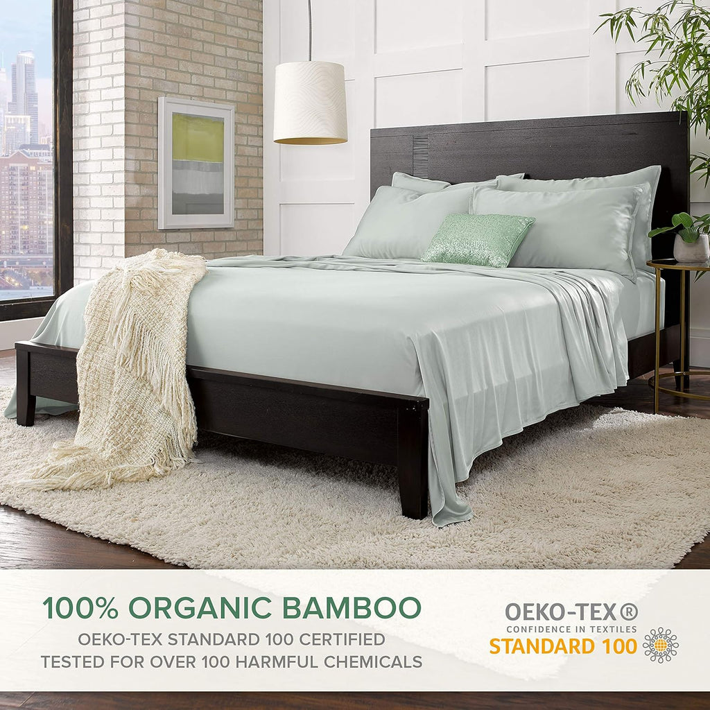 Pure Bamboo Short Queen Sheets - 100% Organic Viscose, Soft & Cooling Bed Set (60"x75") | Sea Glass Color