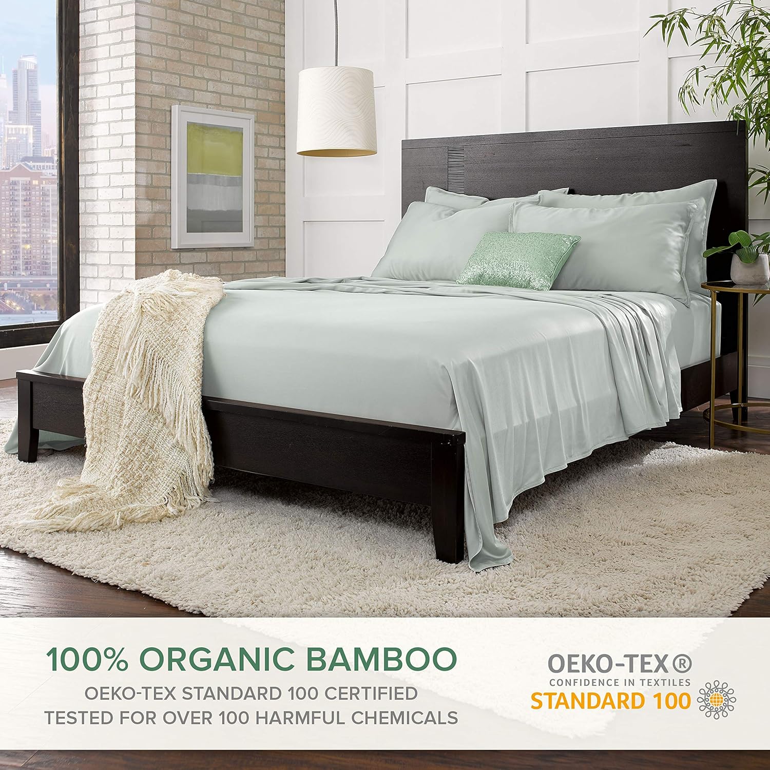 Pure Bamboo Short Queen Sheets - 100% Organic Viscose, Soft & Cooling Bed Set (60"x75") | Sea Glass Color
