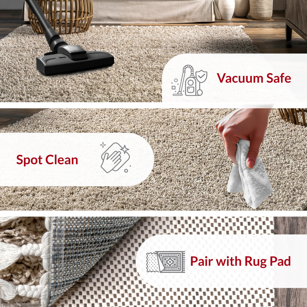 Nuloom Neva Beige/Ivory, 2'6" x 6', Modern, Shag, Tasseled, Soft and Cozy, High Traffic, Stain Resistant, Easy Clean, Durable Runner for Bedroom, Living Room, Dining Space, Den, Foyer, Entryway