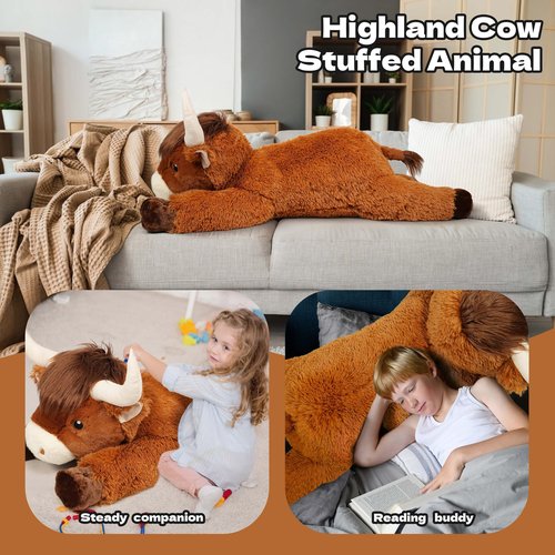 Ksidzas 39 Inch Giant Highland Cow Stuffed Animal, Big Cattle Plushie Toy for Kids & Adults, Fluffy Large Size Stuffed Cow Hugging Pillow Gifts for Birthday Christmas