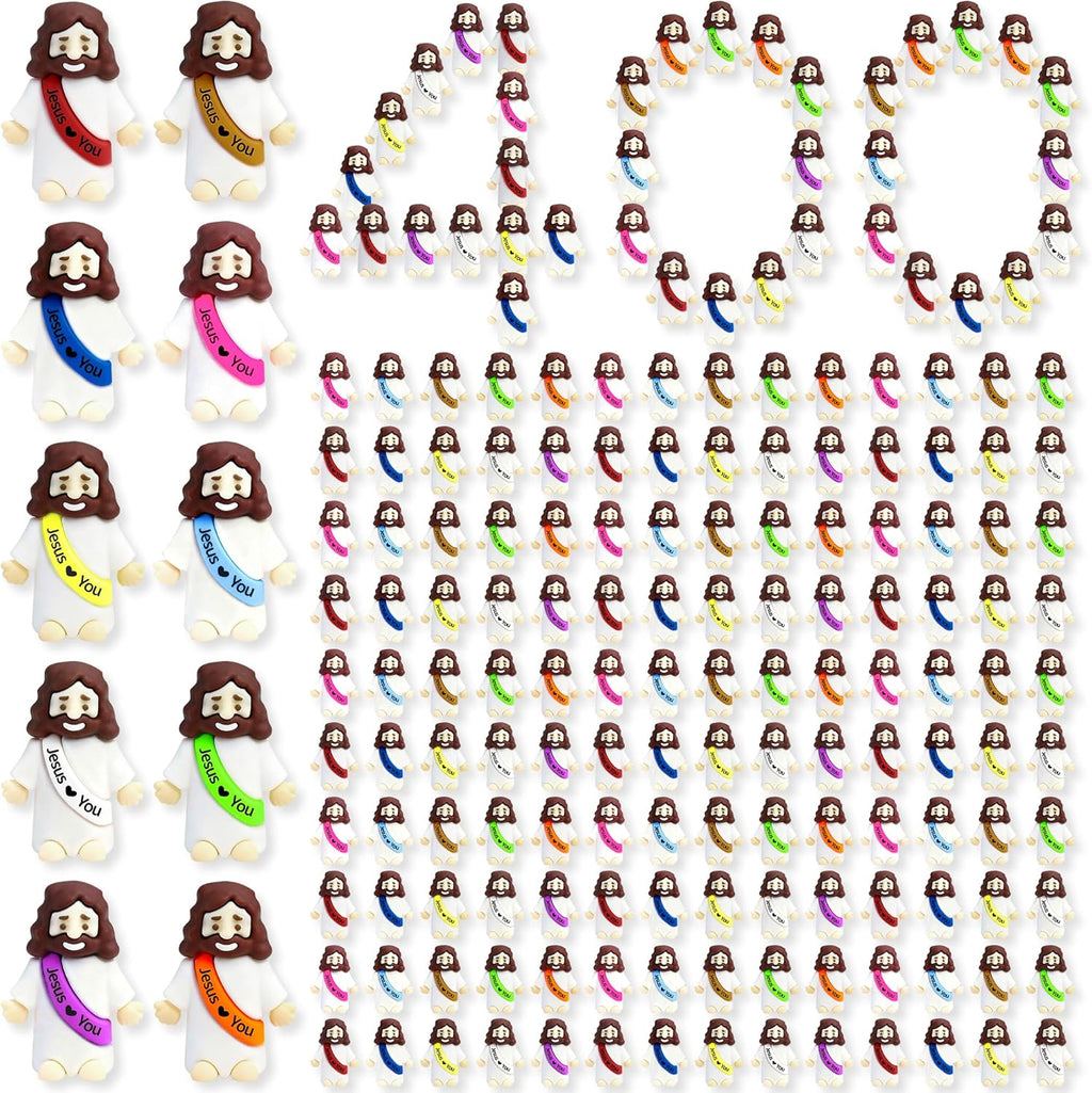 Skiennix 50 Pcs Mini Jesus Figures - Colorful Rubber Easter Toys for Religious Gifts & Party Favors