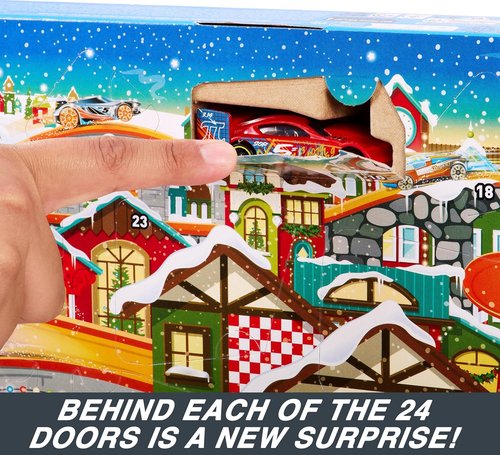Hot Wheels | 2023 Advent Calendar Toy Car Set - 8 1:64 Scale Vehicles, 16 Accessories & Playmat